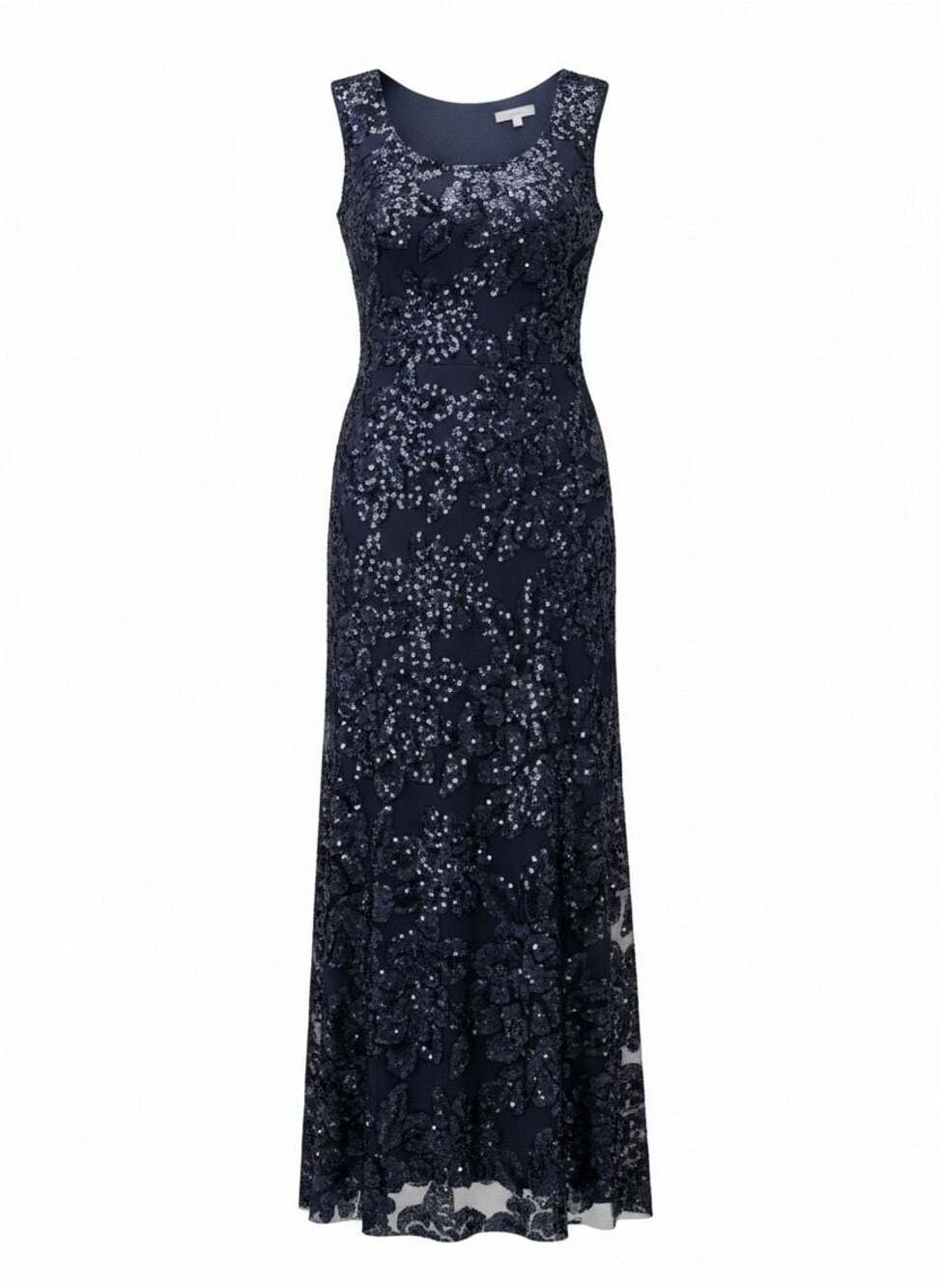 Frank Lyman Montreal Sequin Floral Maxi Gown Dress Navy Size Medium M Fall 2024